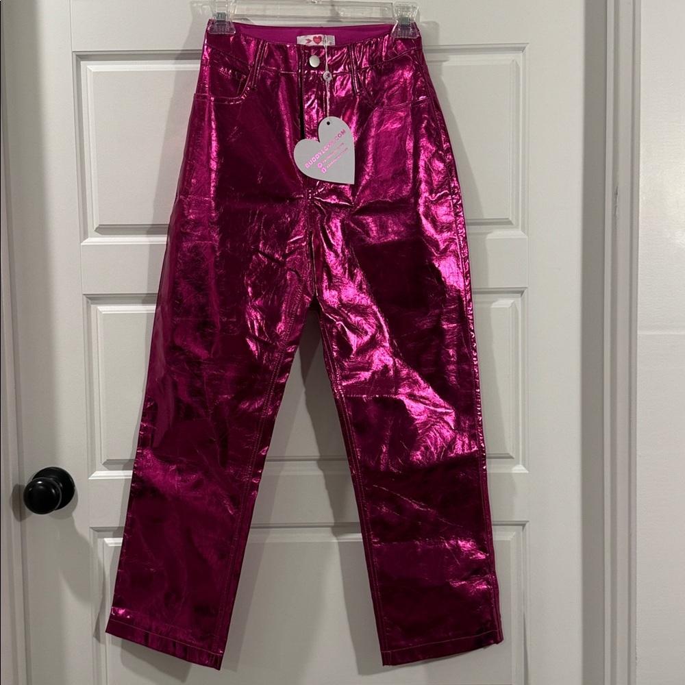 Buddy Love Metallic Electric Pink Pants 26 NWOT - Picture 3 of 9